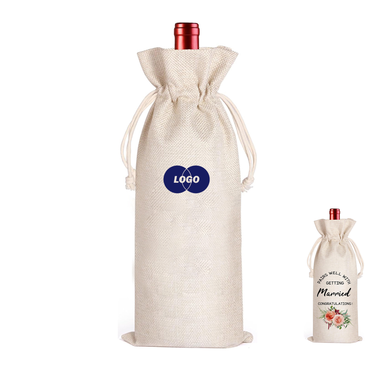 Natural Burlap Drawstring Bag for Wine Bottles 2