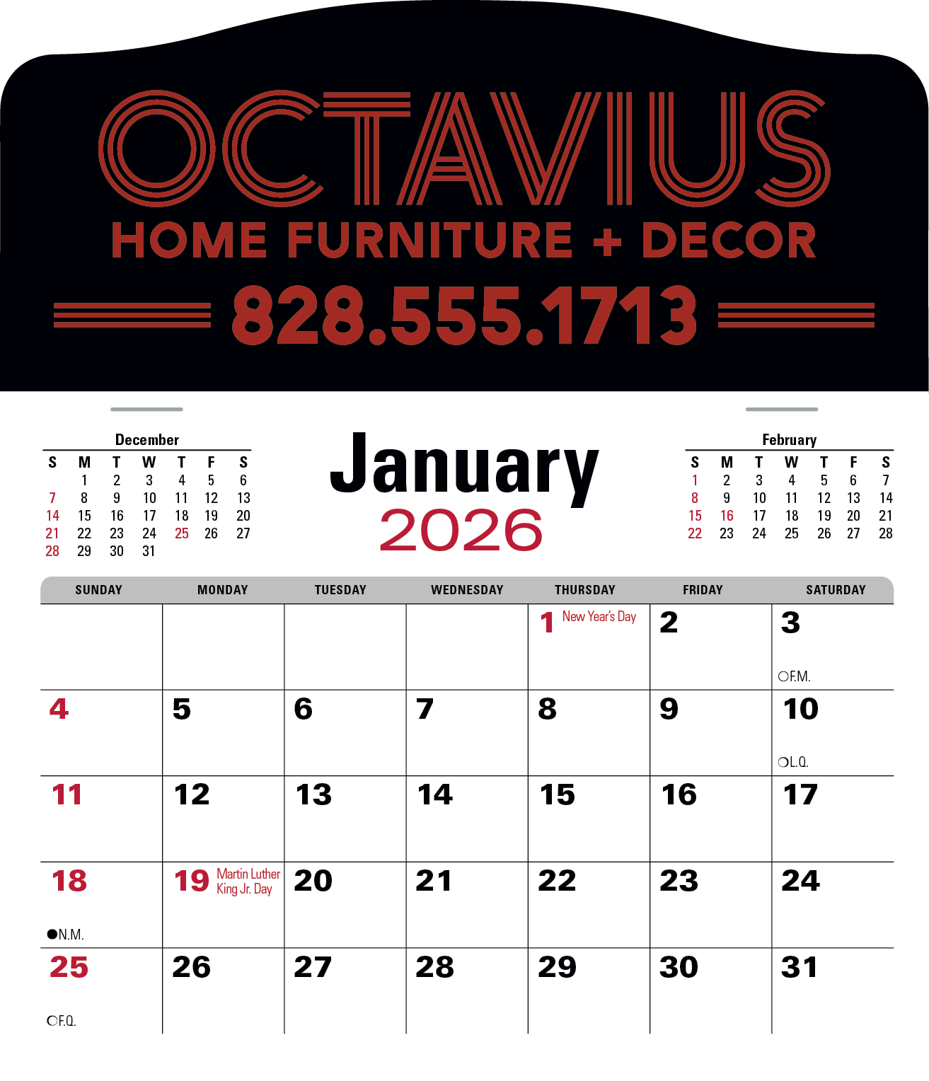 Press-N-Stick Jumbo Header With 3-Month Calendar 12-Months