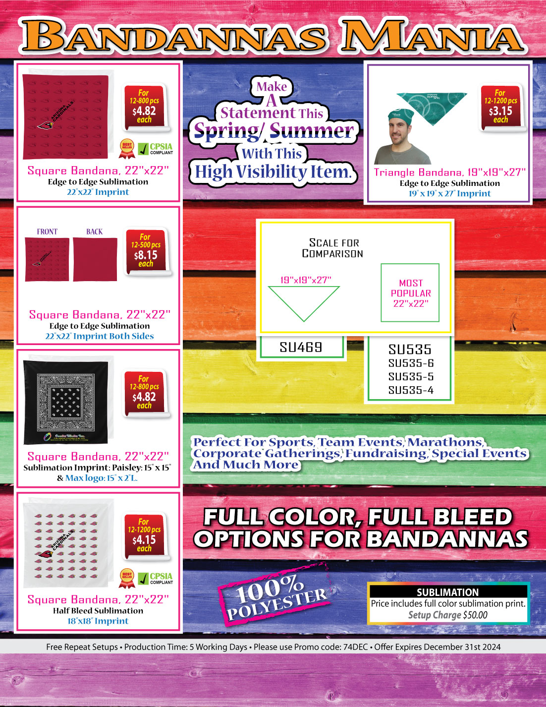 Paisley Bandana, 22x22, Sublimated Edge to Edge 1 side 1