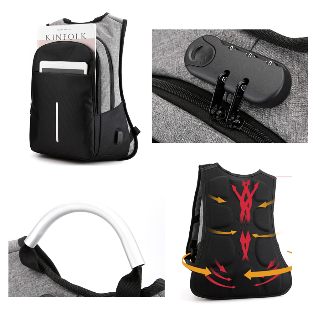 Anti Theft Reflective Laptop Backpack With USB Port And Handler 4