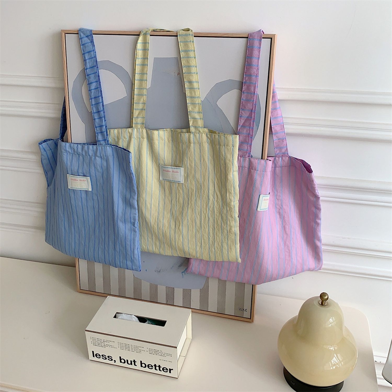 Women's Daily Working Striped Canvas Bag 2