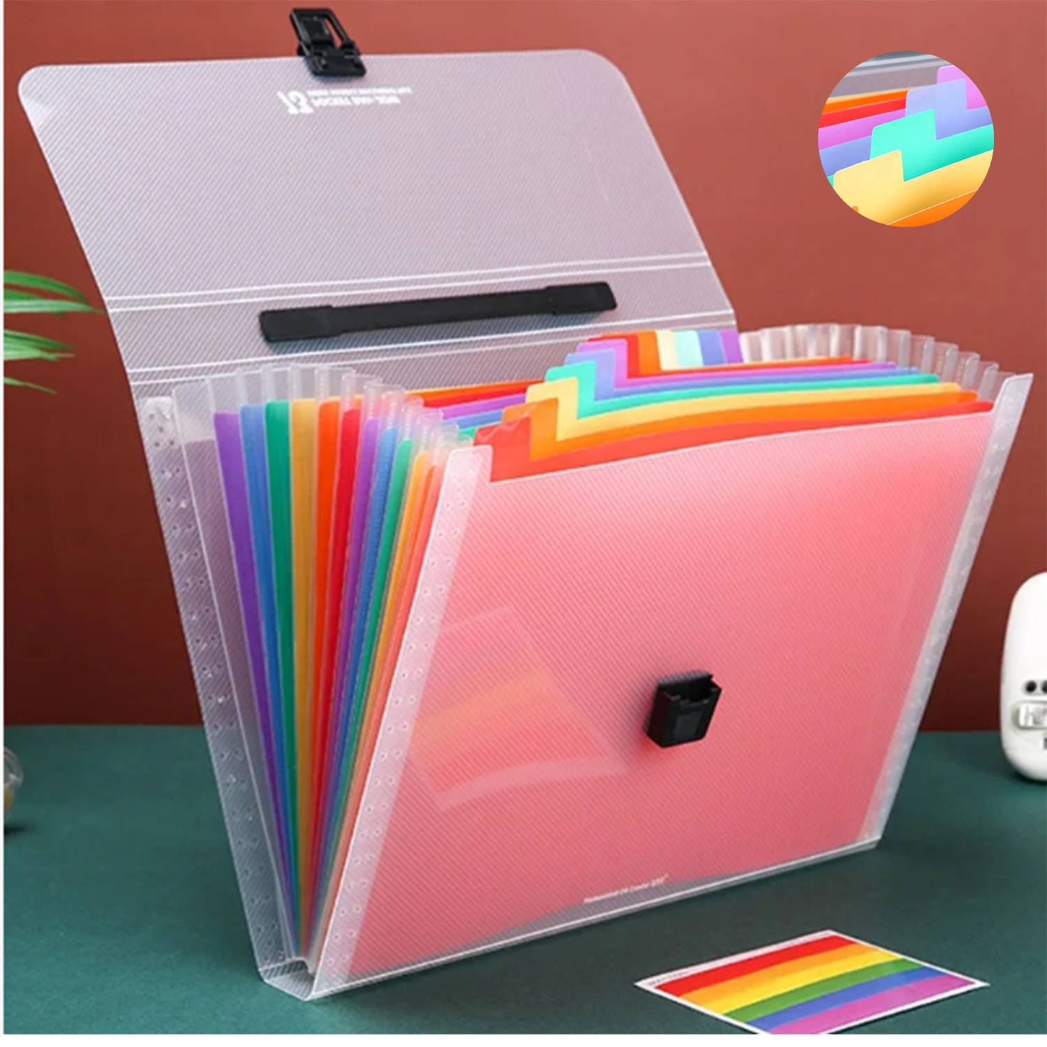 A4 13 Pockets Rainbow Expanding Accordion Handle File Folder 5