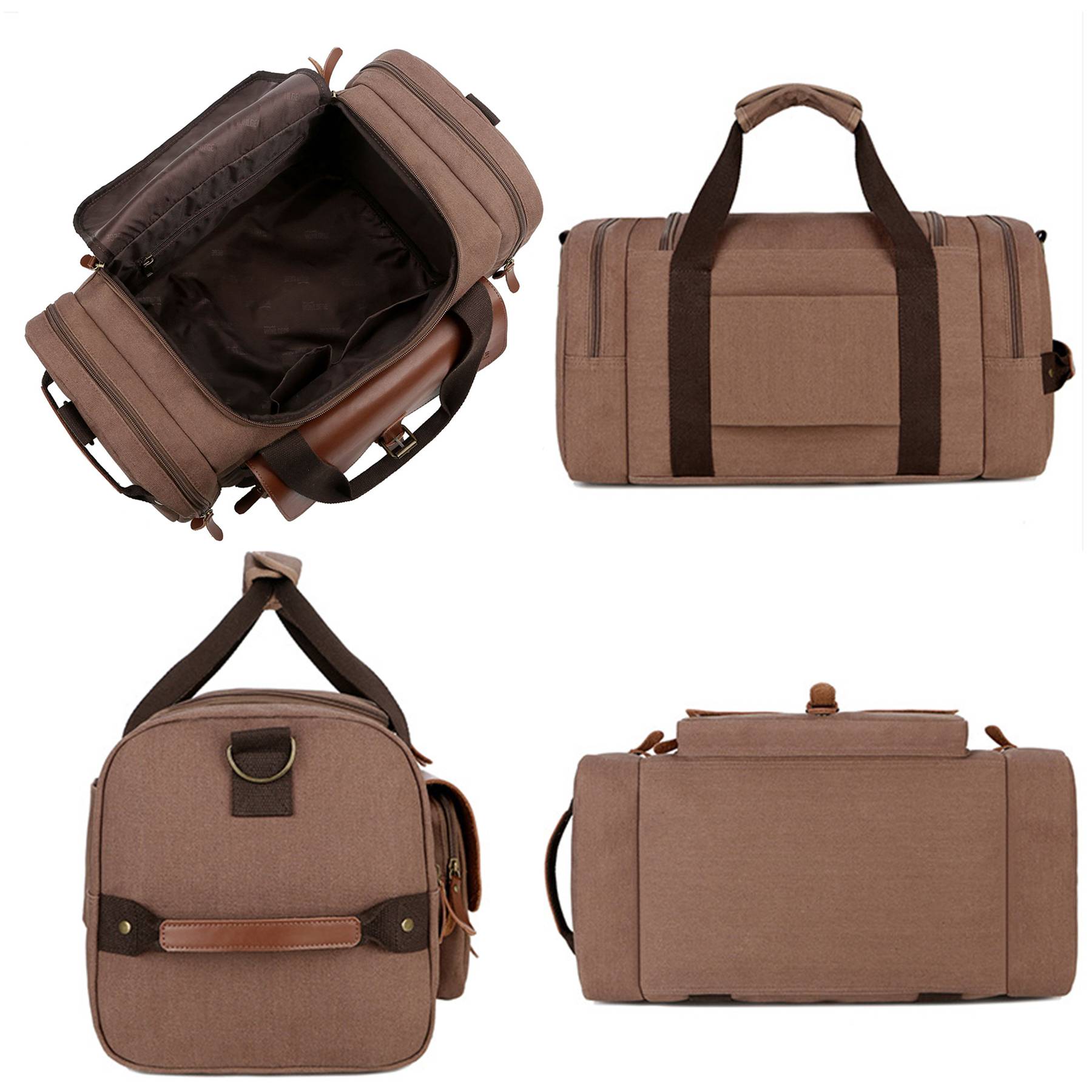 Canvas Large Capacity Leather Travel Duffel Bag 7