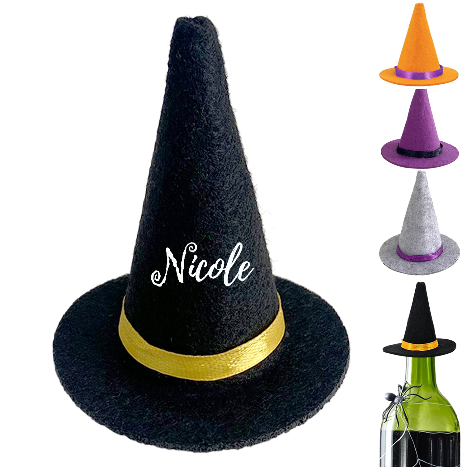 Mini Halloween Felt Wine Bottle Witch Hats