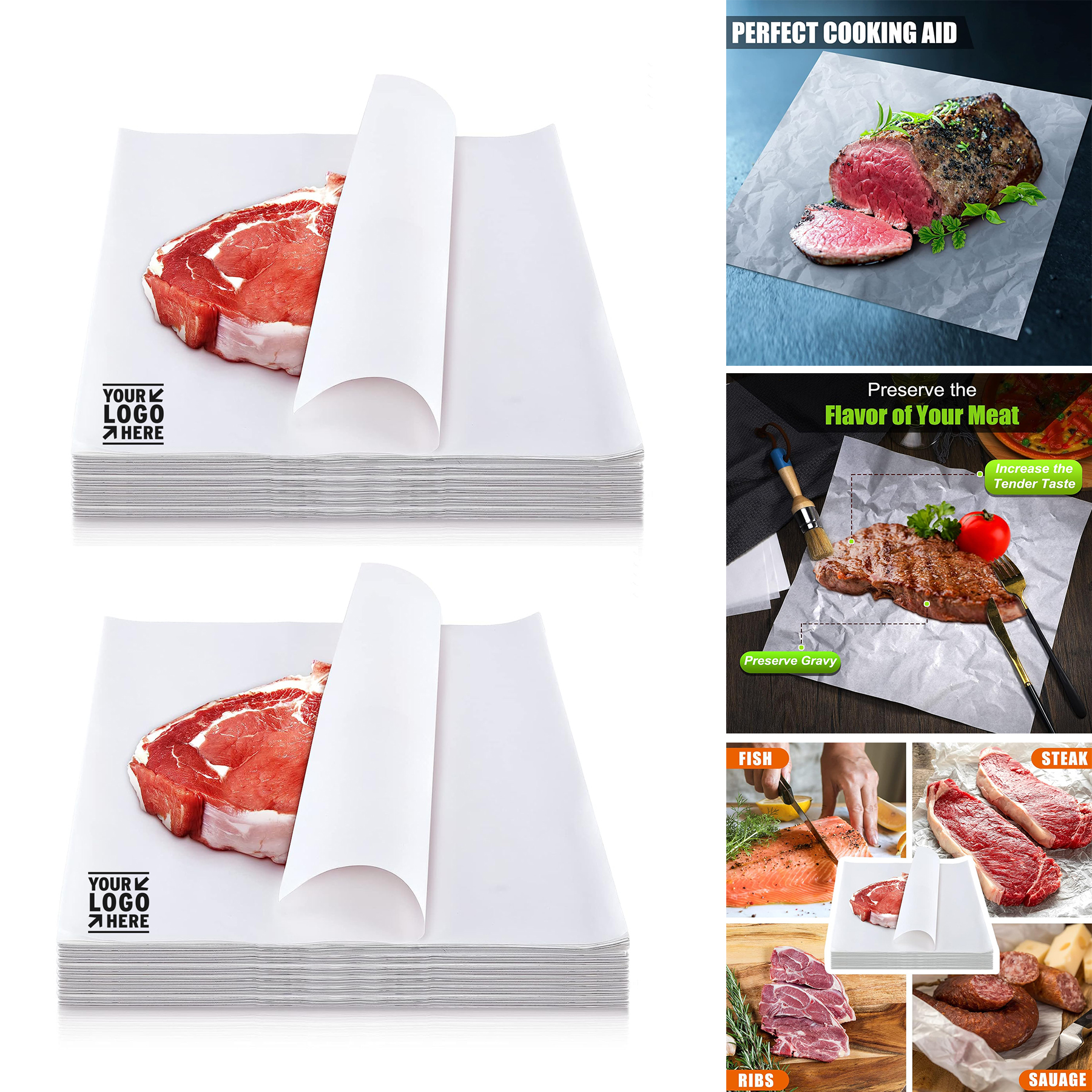 17 x 17 Inches Sublimation White Disposable Square Meat Sheet Precut No Wax Butcher Paper