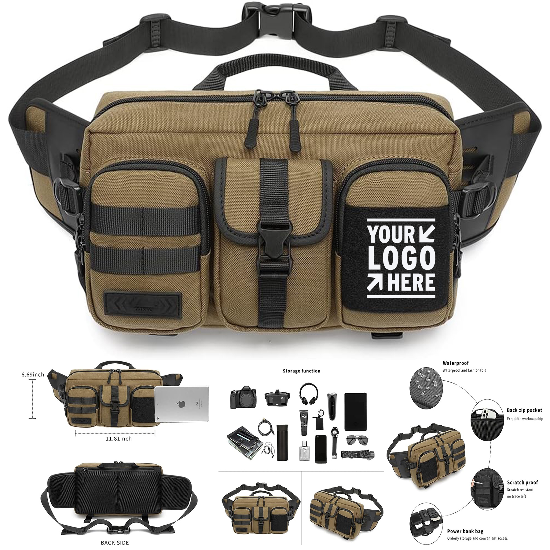 Men Women Fit 7.9 Inch Tablet Large Fanny Pack Tactical Waist Belt Bag with Adjustable Strap 2