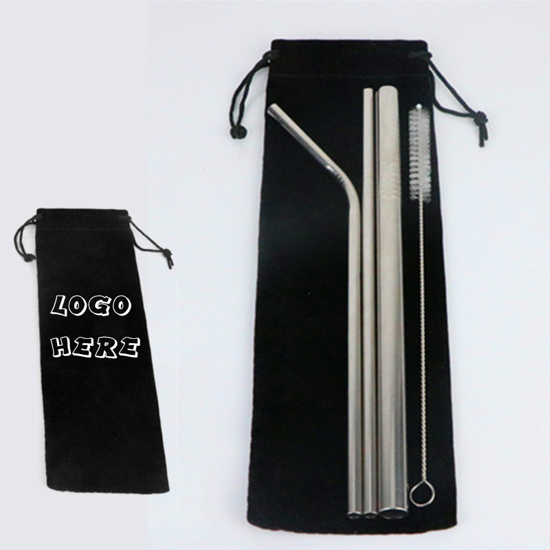 3 in 1 304 Stainless Still Drinking Straw w/ Pouch&Cleaning Brush 2