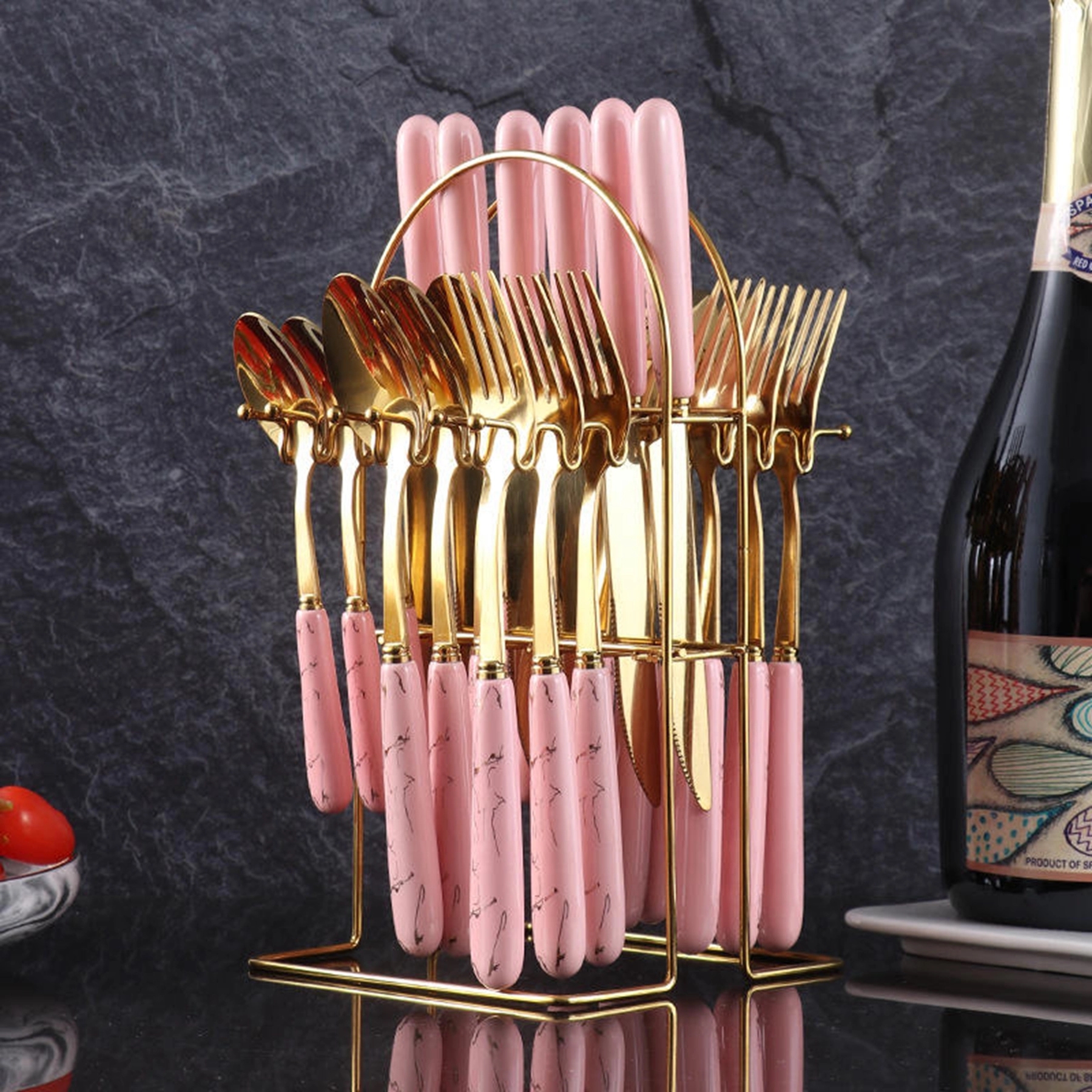 Ceramic Handle Stainless Steel Cutlery 24pcs Set with Holder 5
