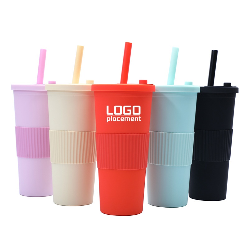 Customized double-layer large hole straw plastic cup