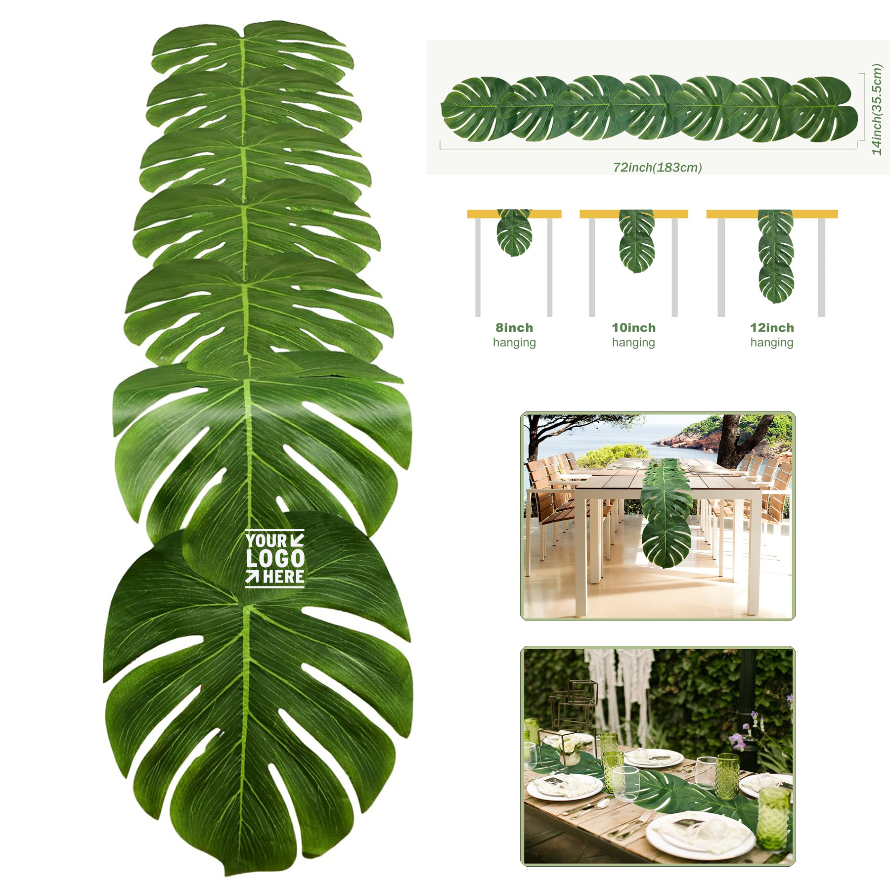 Artificial Palm 72 Inch Tropical Leave Table Runner Faux Leaf Table Cloth