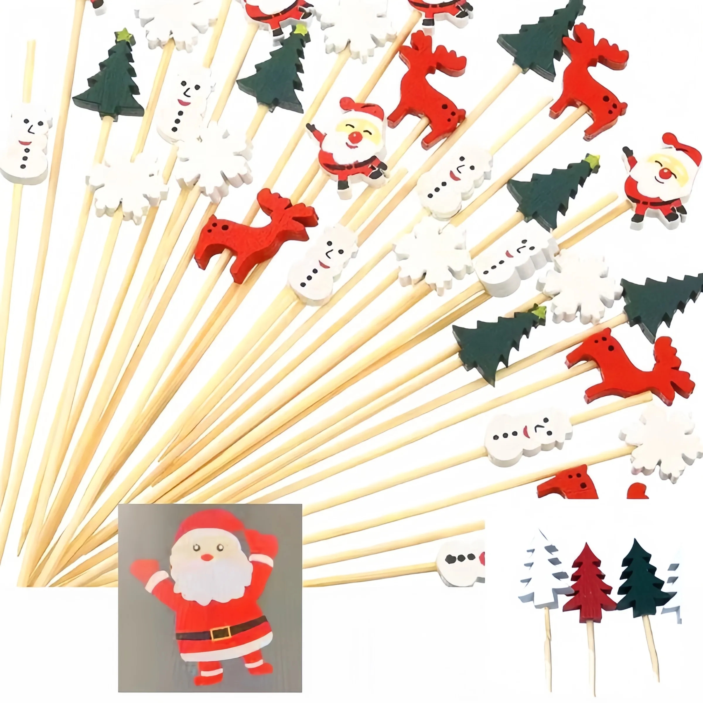 100PCS/ SET Christmas Fruit Disposable Bamboo Sticks 4