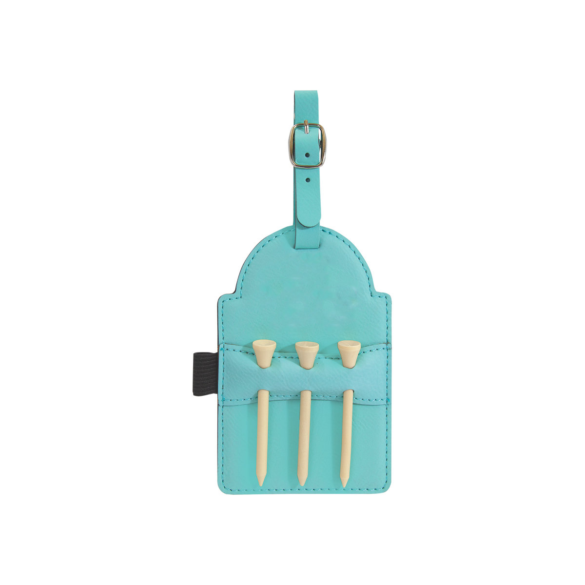 3" x 5" Teal Leatherette Golf Bag Tag w/ 3 Wooden Tees 2