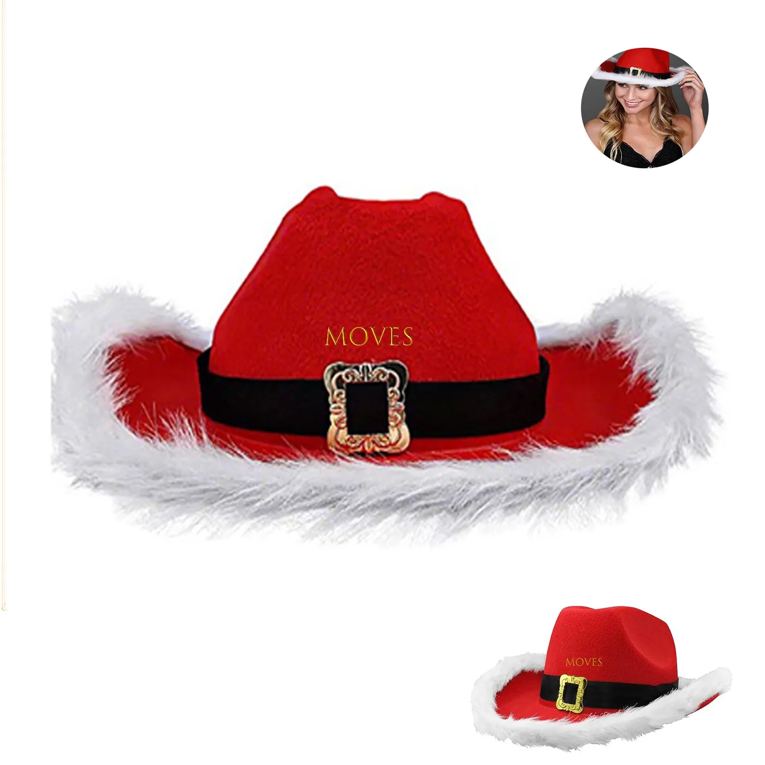 Santa Claus Christmas Hat With White Light Fur Trim 4