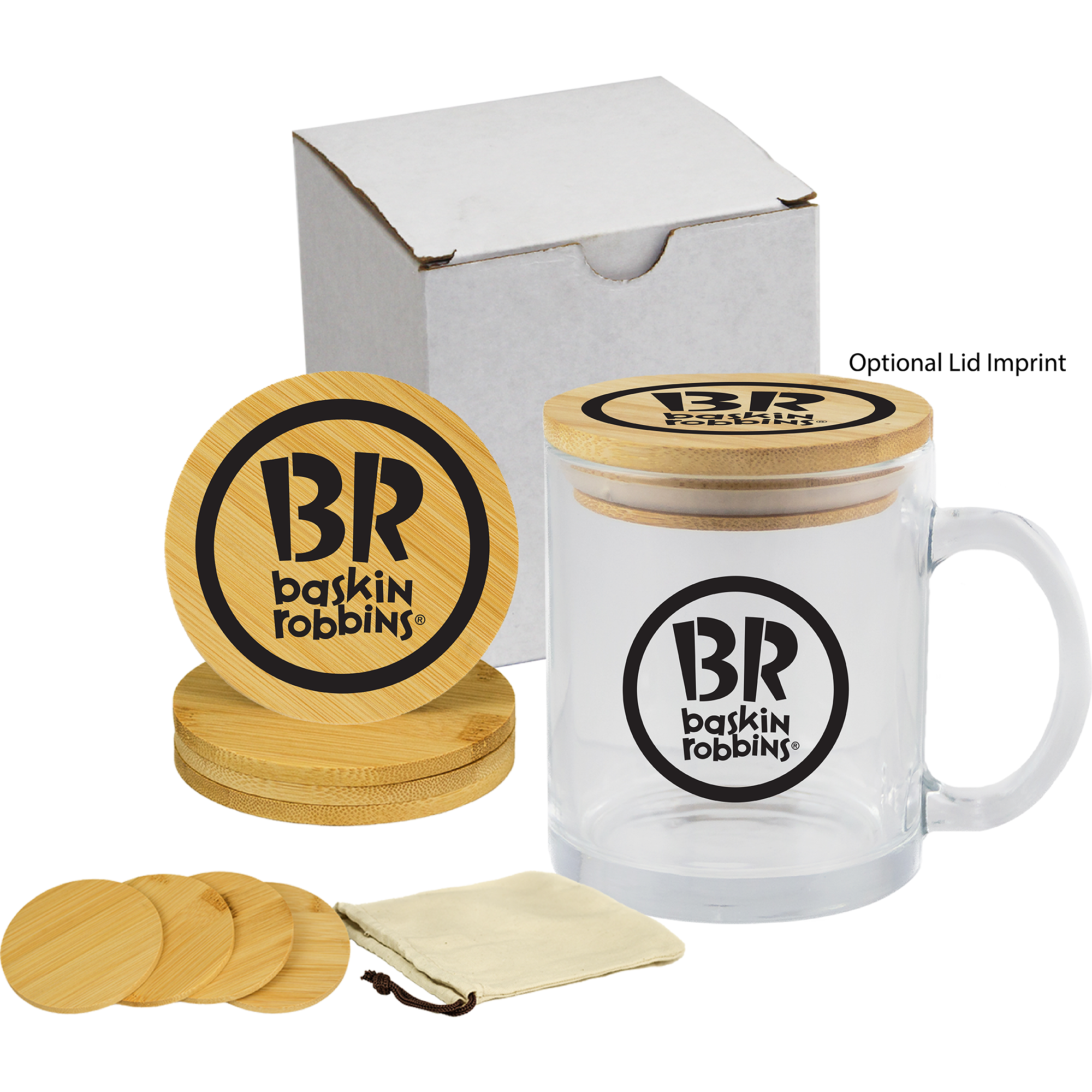 Glass Mug & Bamboo Coaster Gift Set in White Box 3