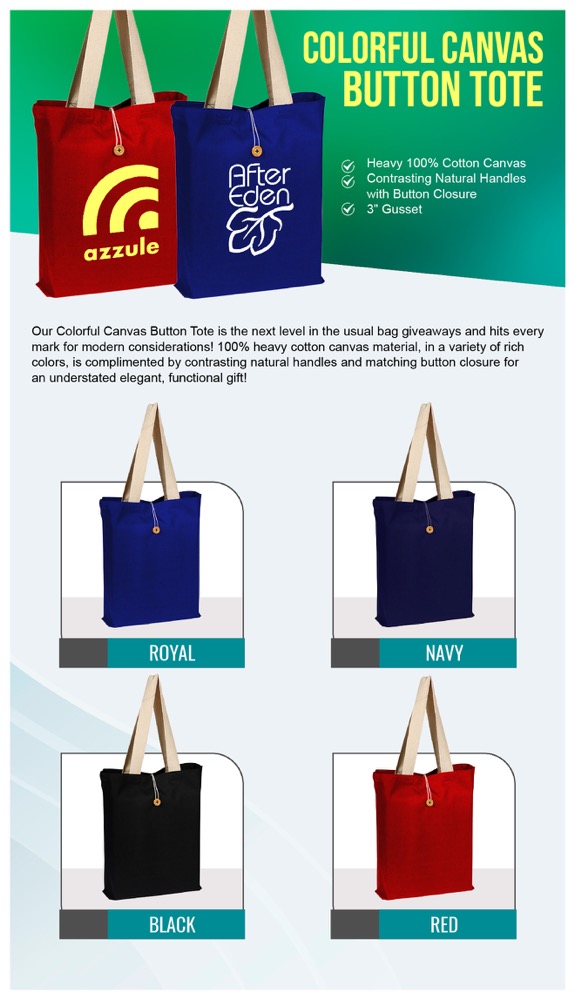 Colorful Canvas Button Tote, custom tote bag with logo imprint 7