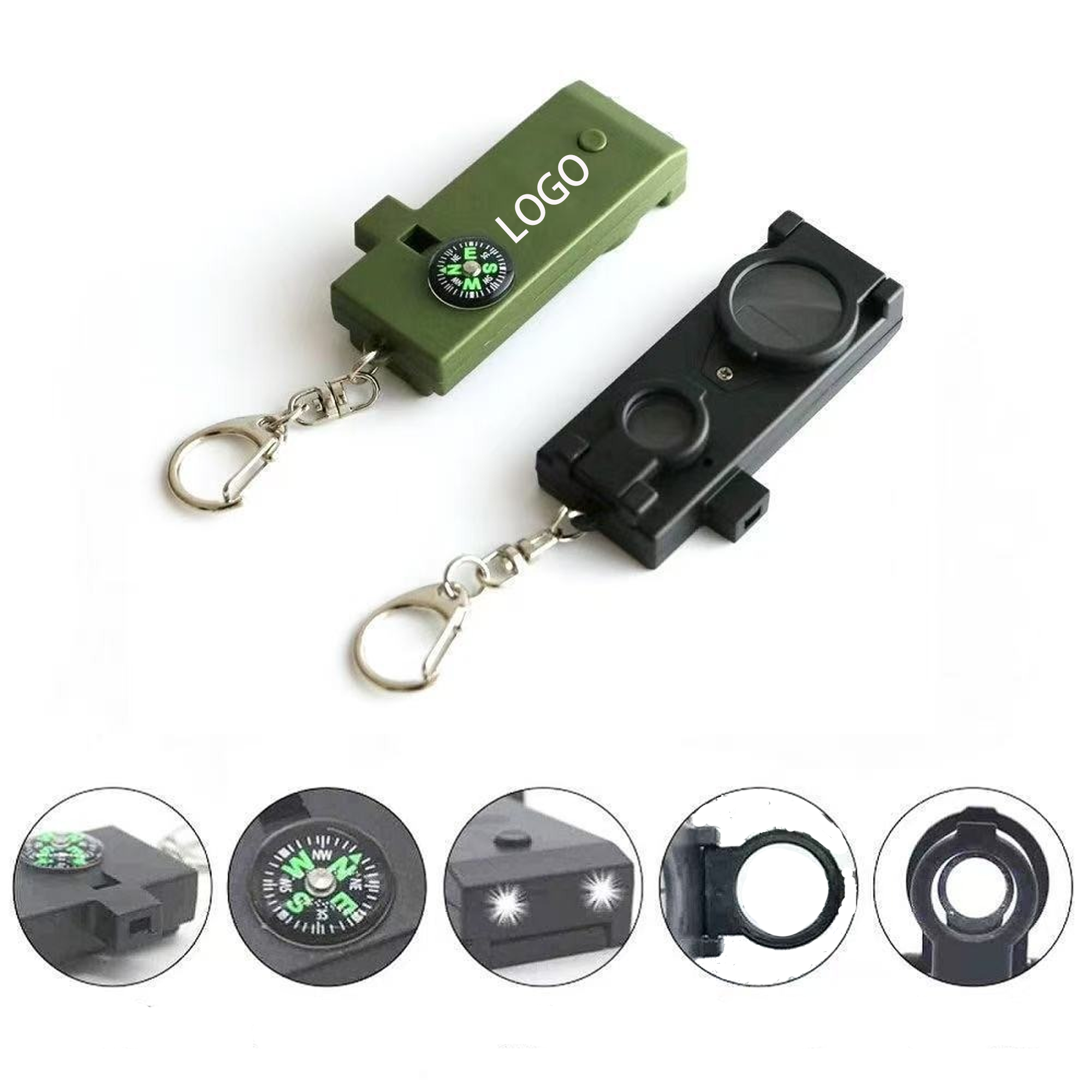 5 in 1 Outdoor Multifunctional Whistle Compass Magnifying Glass led 2