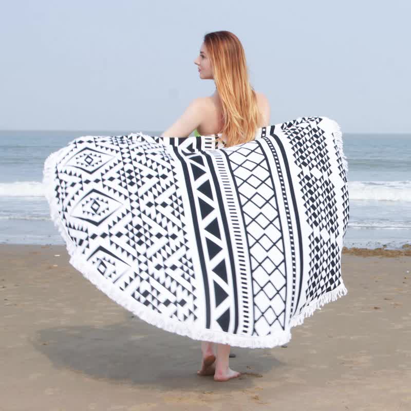 200 GSM Large Round Microfiber Mandala Beach Towel Blanket / Fringe 2