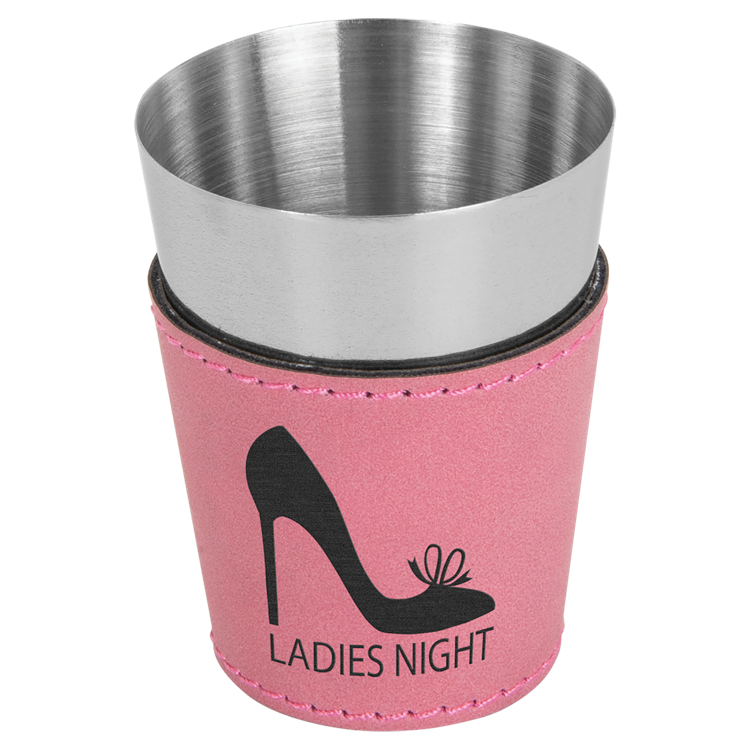 2 oz. Pink Leatherette & Stainless Steel Shot Glass 3