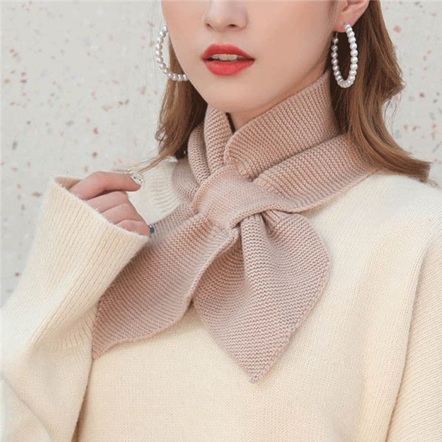 Winter women neck warmer soft knit bow shape colored Scarf 12