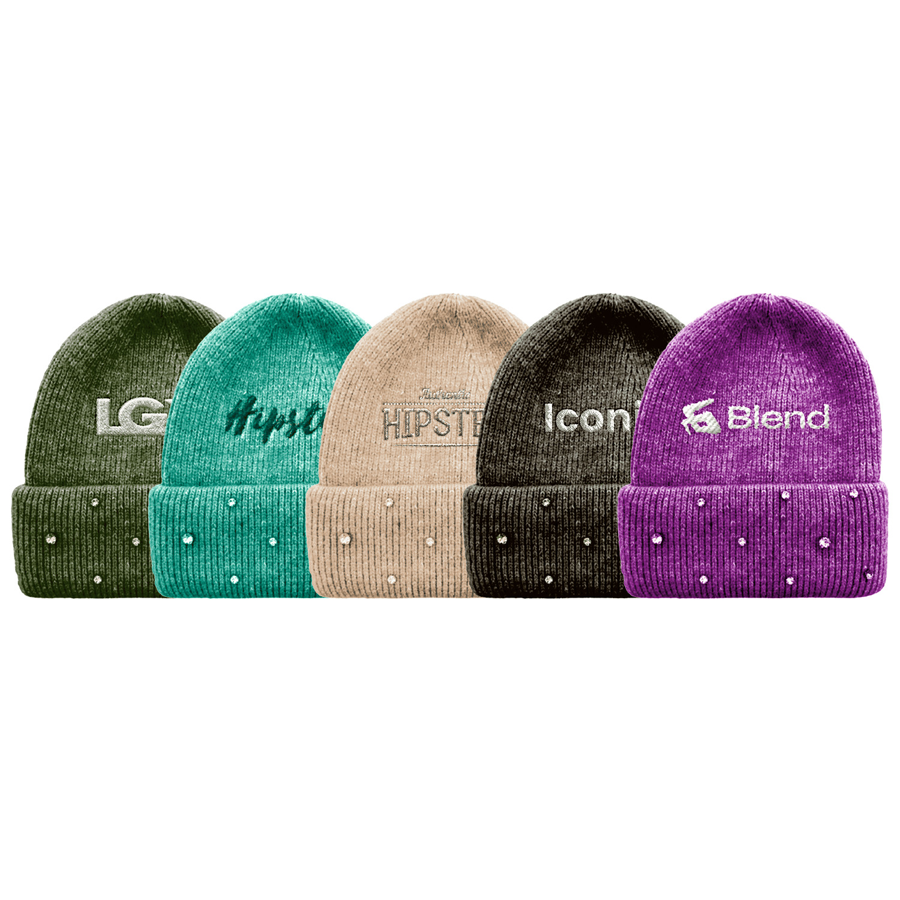 Custom Circular Knit Stretch Acrylic Cuffed Beanie w/ Stones 2