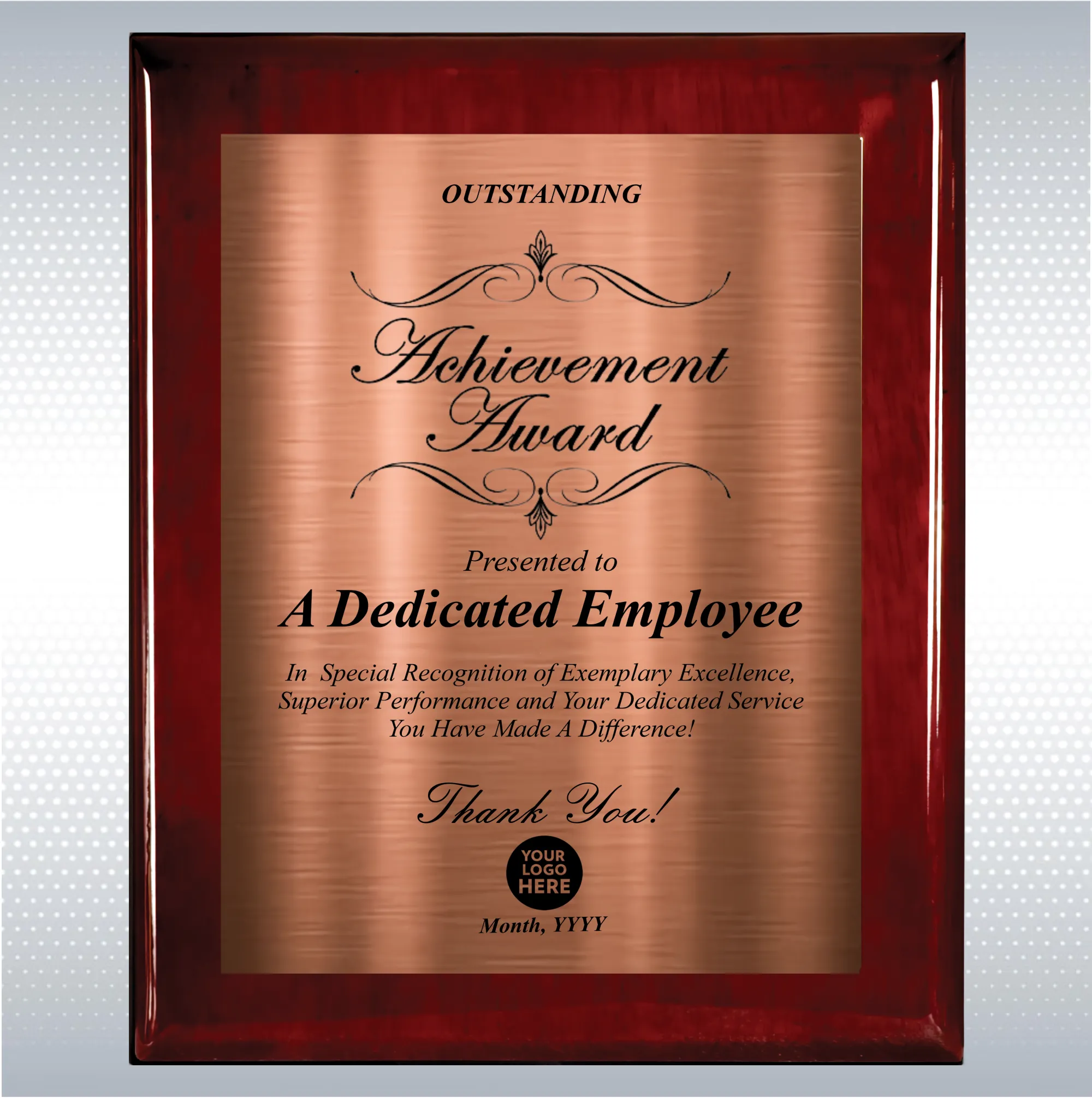 Rosewood Piano Wood Excellence Employee Recognition Plaque 16