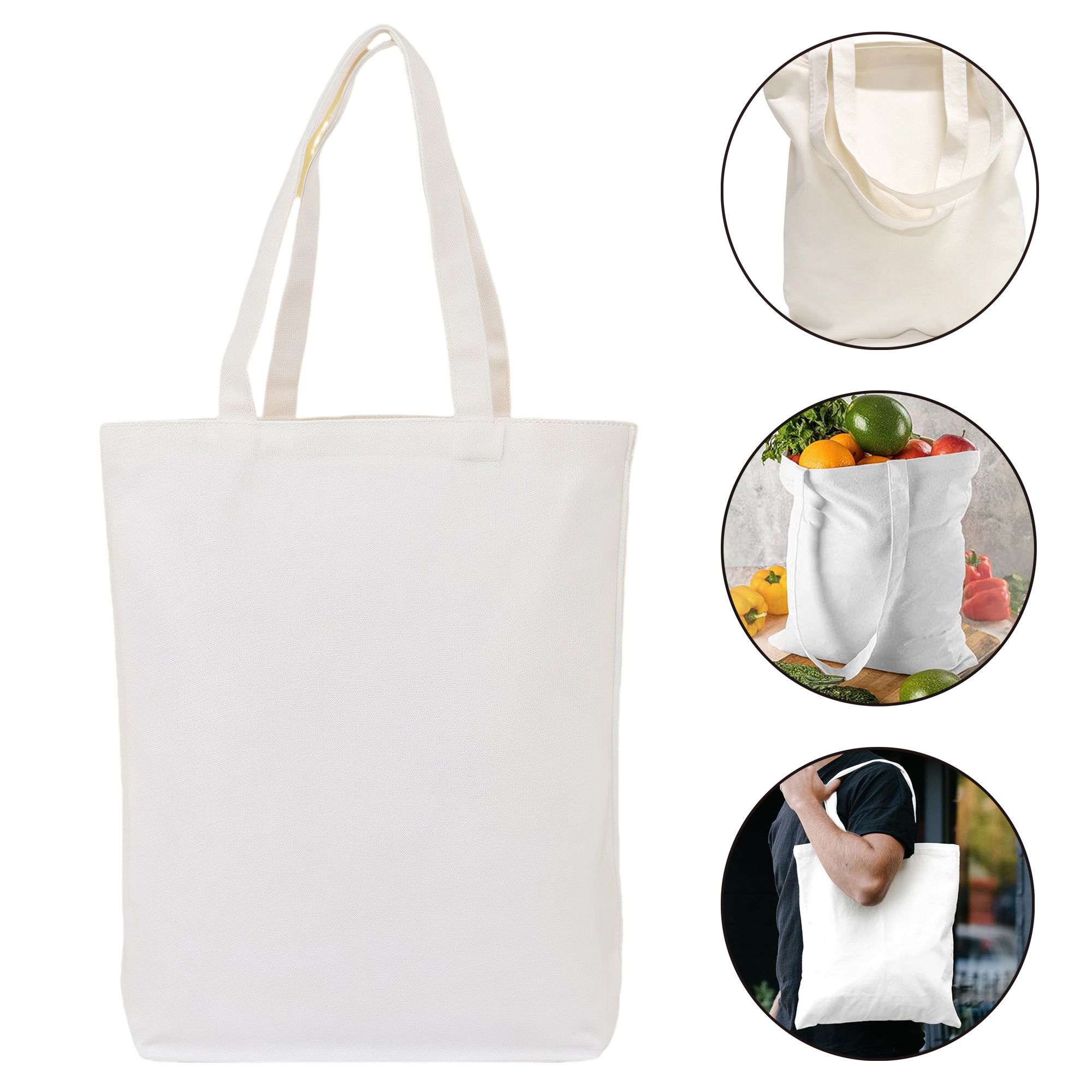 White Canvas Tote Bag Reusable Eco-Friendly Large Shopper with Base Durable Carry All 3