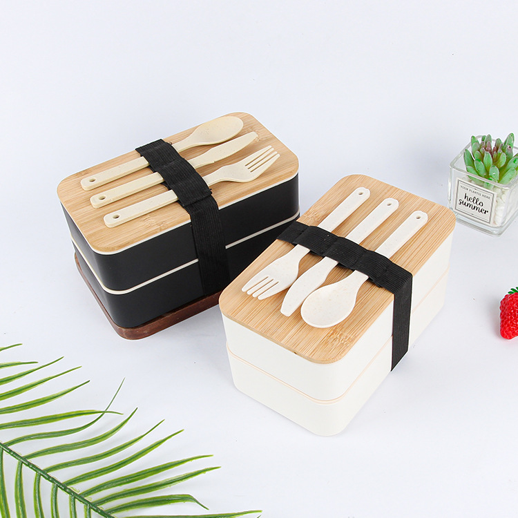 Bamboo Lid Bento Double Decker Lunch Box 3