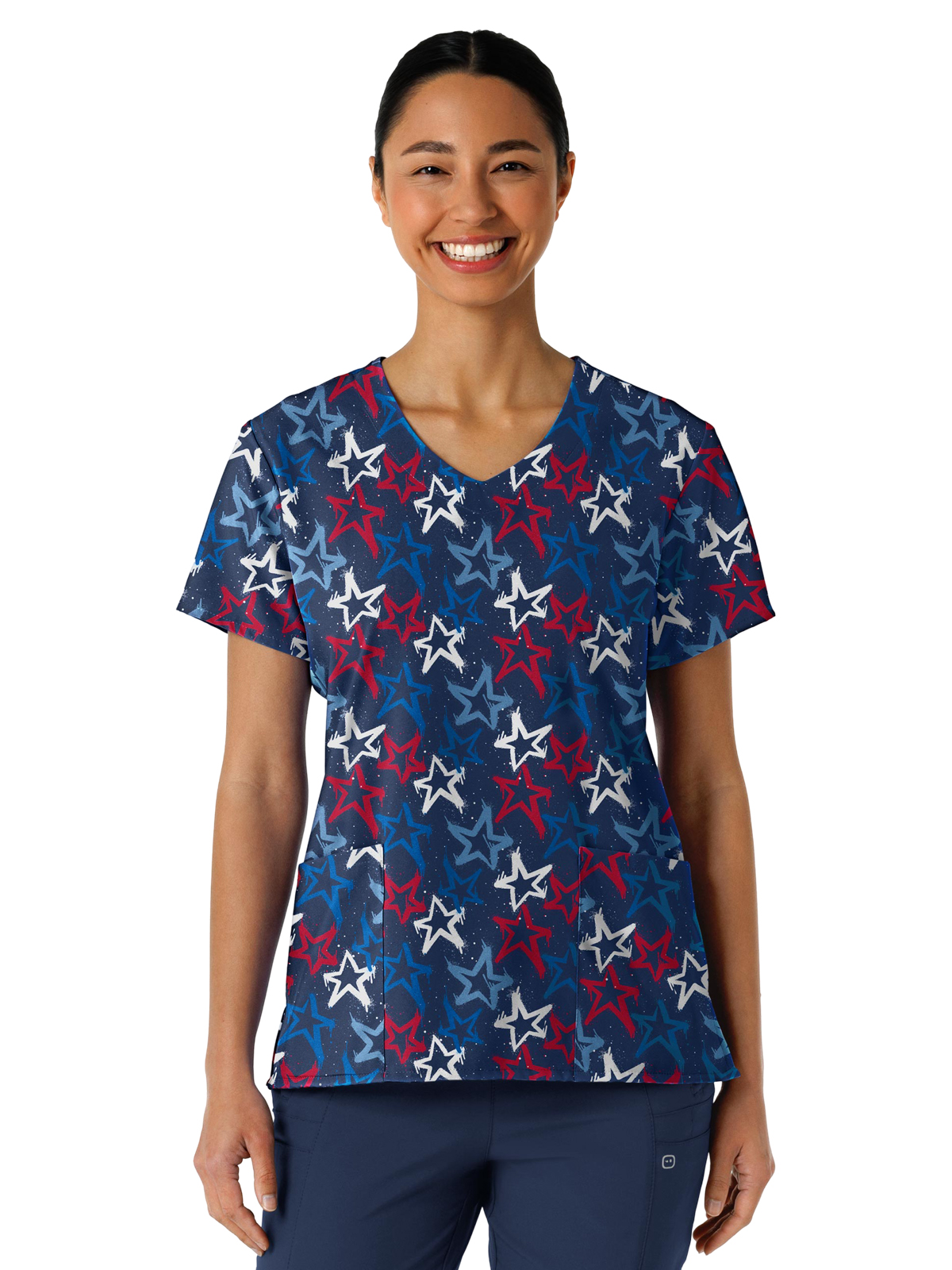 Wink - Fashion Prints - Women's V-Neck Print Scrub Top 16