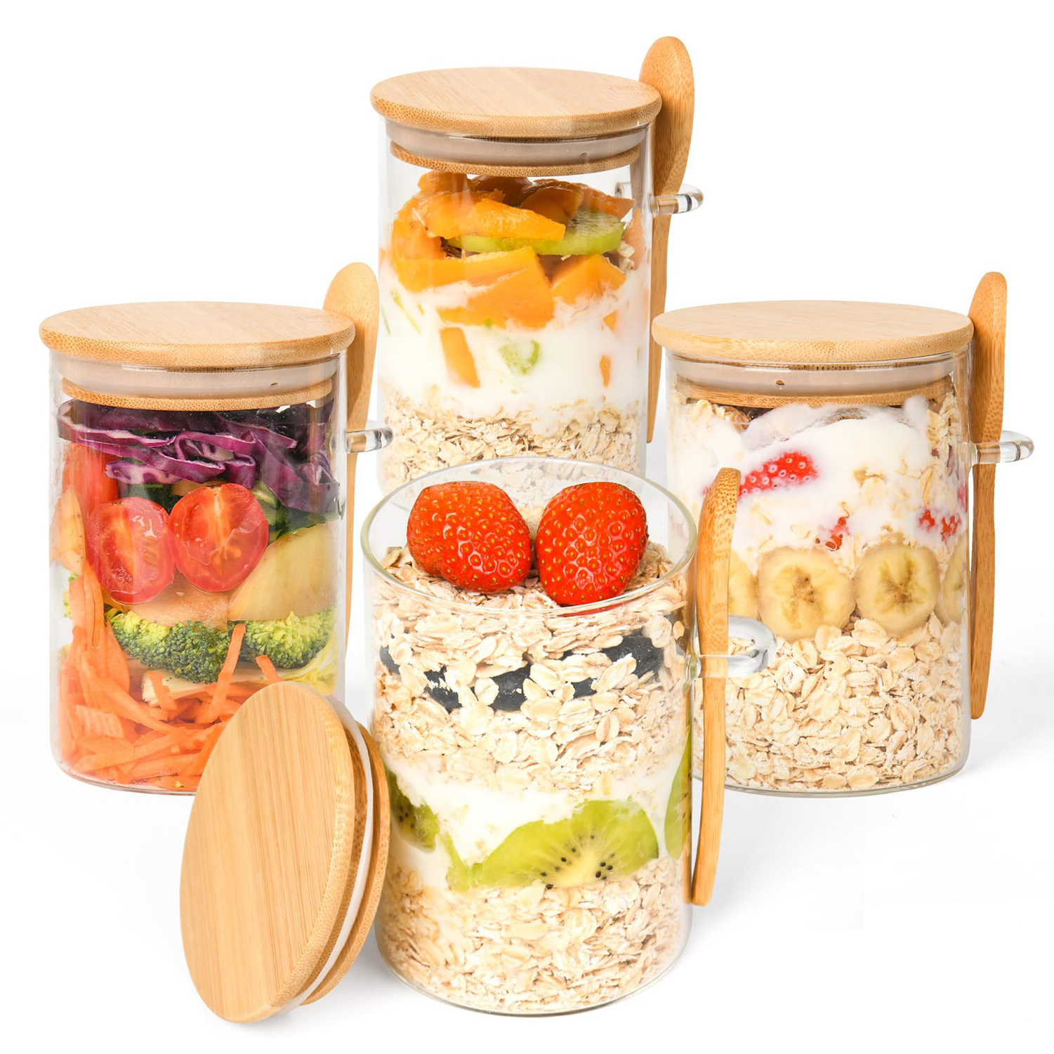 18Oz Overnight Oats Glass Containers w/ Bamboo Lids 3