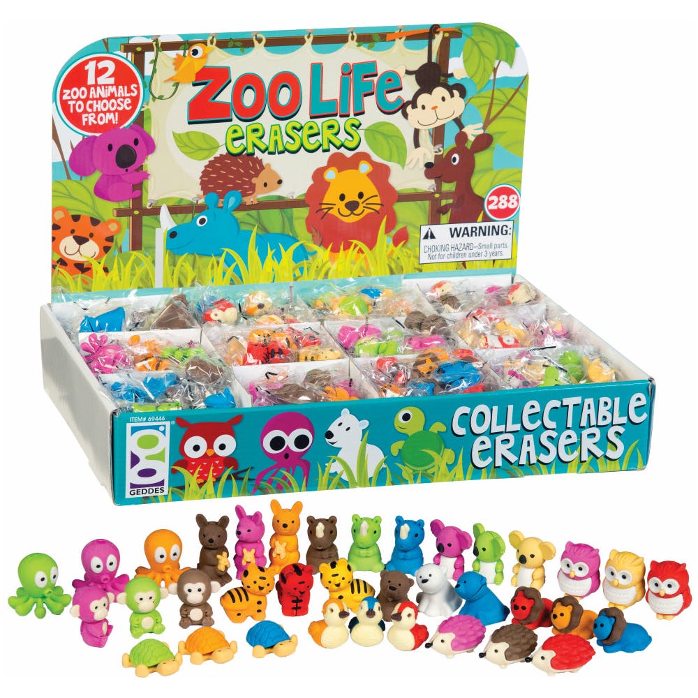 Collectible Pencil Top Erasers - Assorted Zoo Animals 1