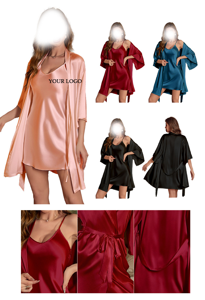 Women's Satin Robe Lace Silk Kimono 4