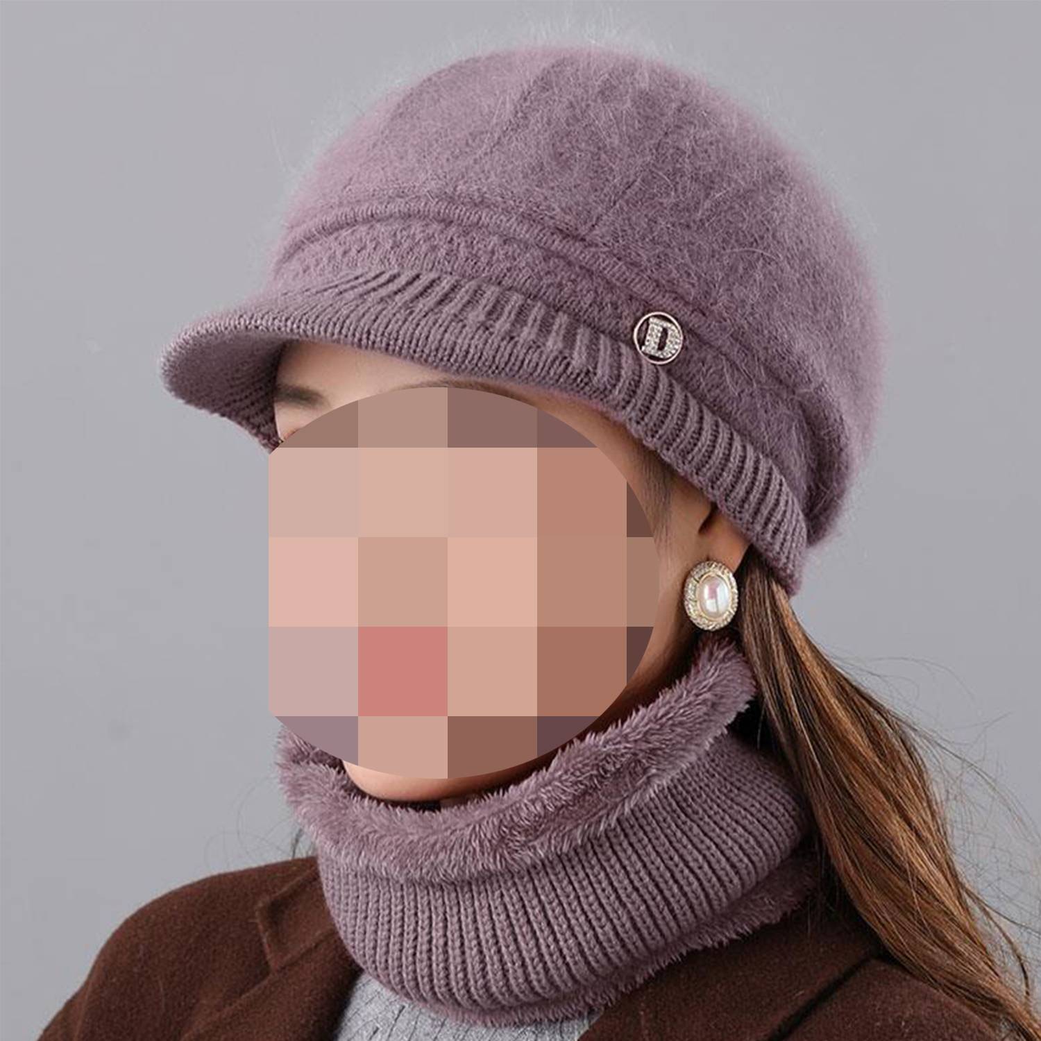 Fashion Women Cloche Beanie Cap w/ Scarf Warm Knit 12