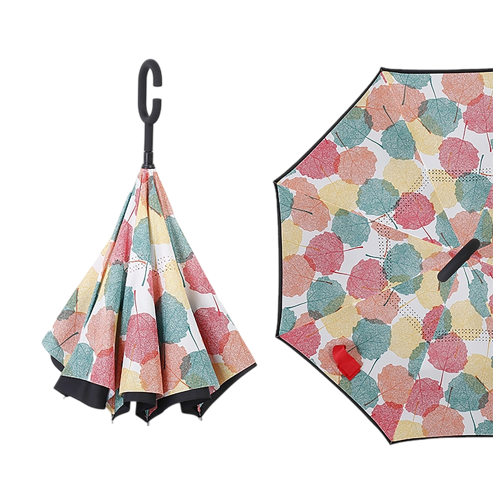 Double Layer Waterproof Reverse Folding Inverted Umbrella With Wrist Handle 42" X 31.5" 23