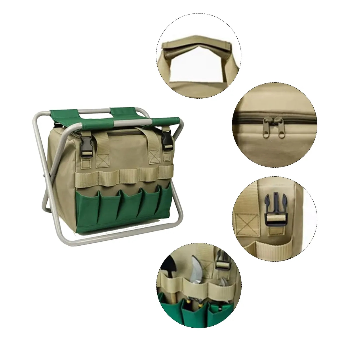 30L Folding Garden Stool With 5-Piece Tool Set & Bag 1