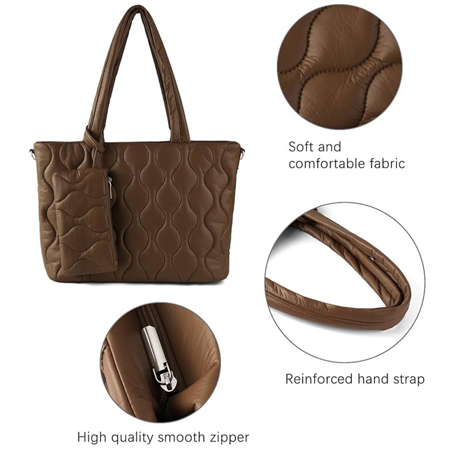 PU Puffer Tote Bag with zipper for Women, custom tote bag with logo imprint 2