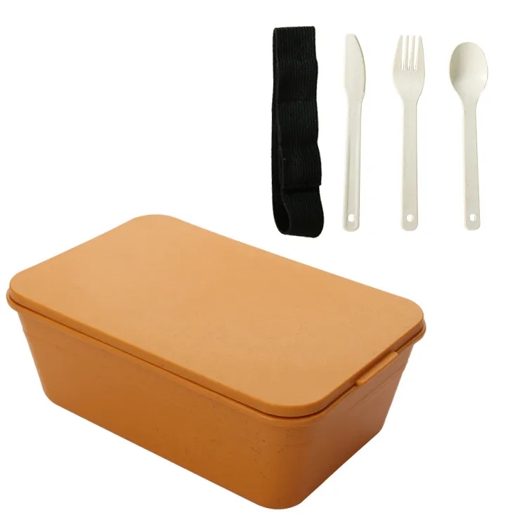 Wheat straw bento box with Knife, fork and spoon set 4