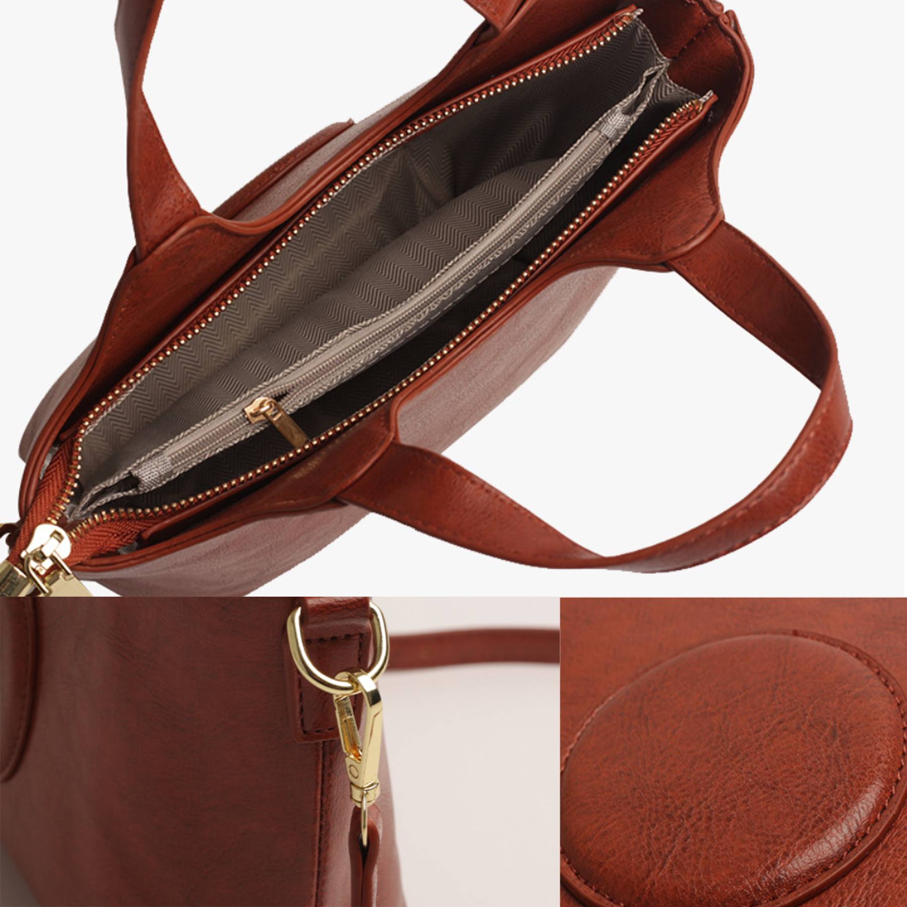 Pu Leather simple waterproof Portable Cross-body Bag Brown 2