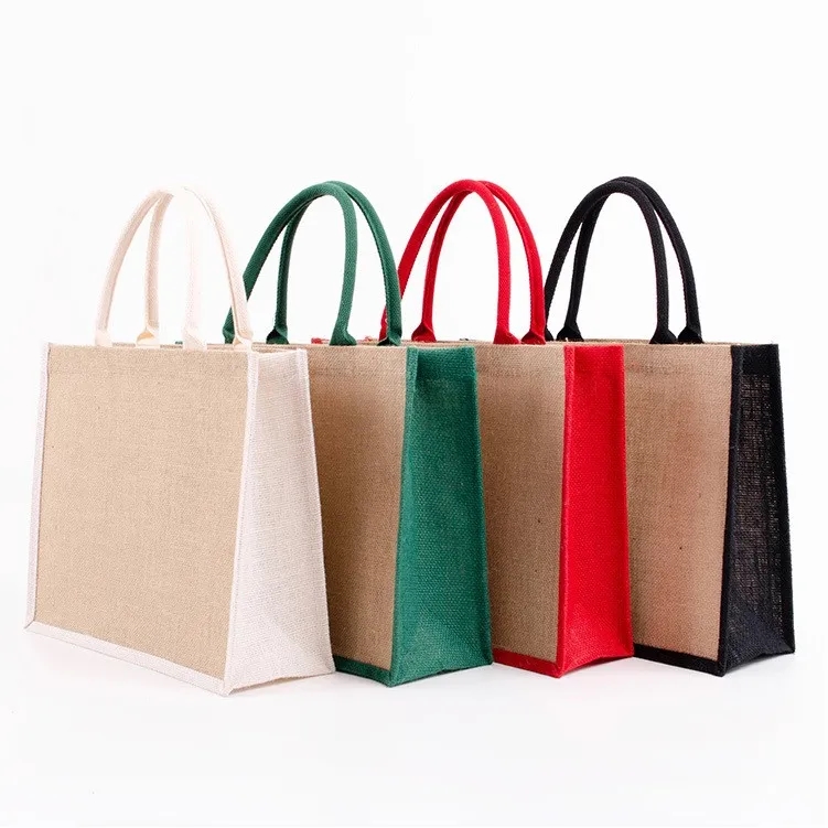 Laminated Jute Bags & Colored Sides and Handles W/ Gusset, custom tote bag with logo imprint 3