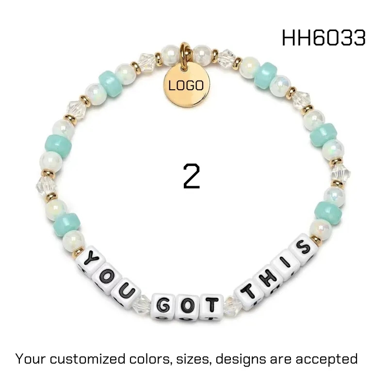 Stackable Letter Beaded Stretch Bracelets with LOGO Charms 6