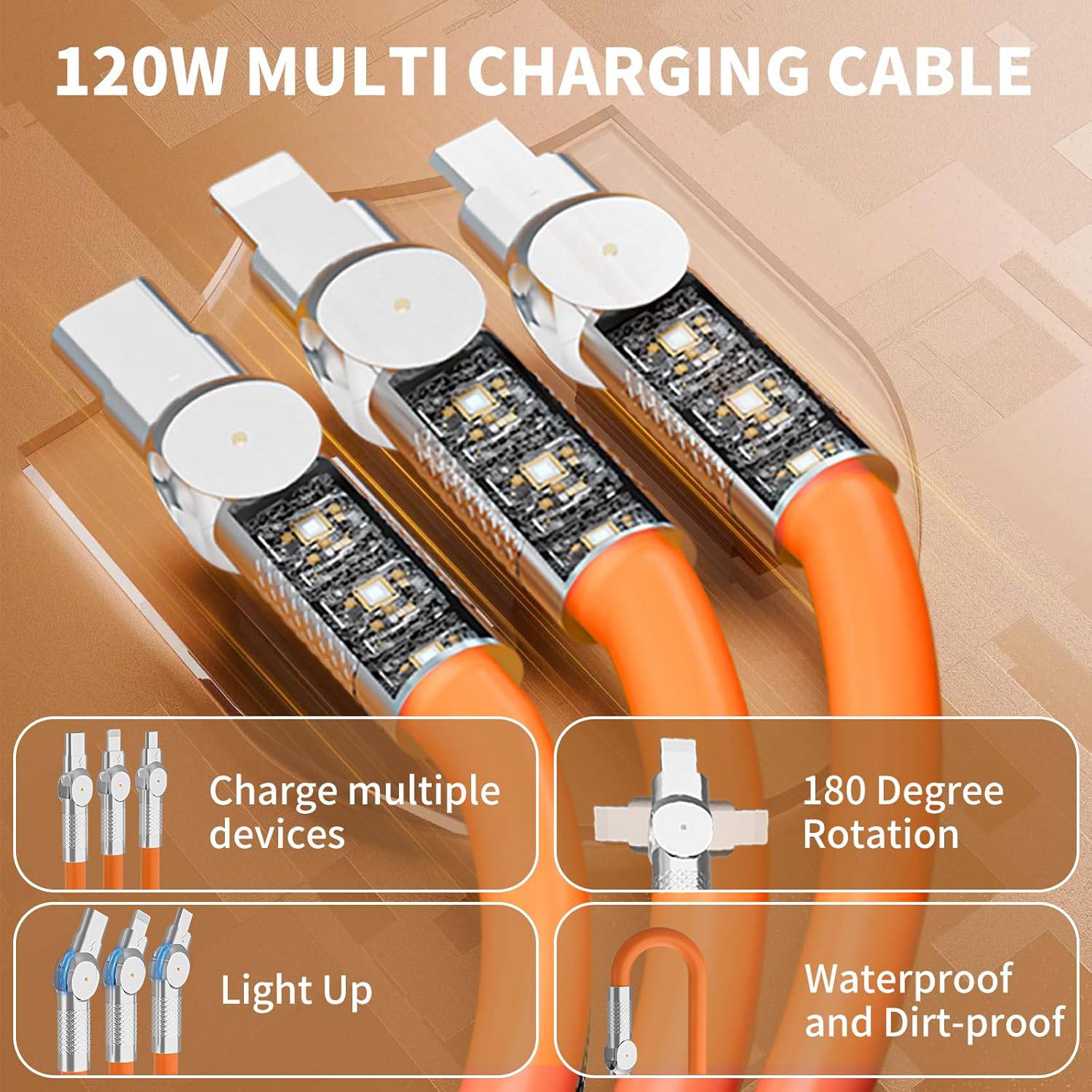 120W Silicone 3-in-1 Charging Cable – USB-C Fast Charge 6