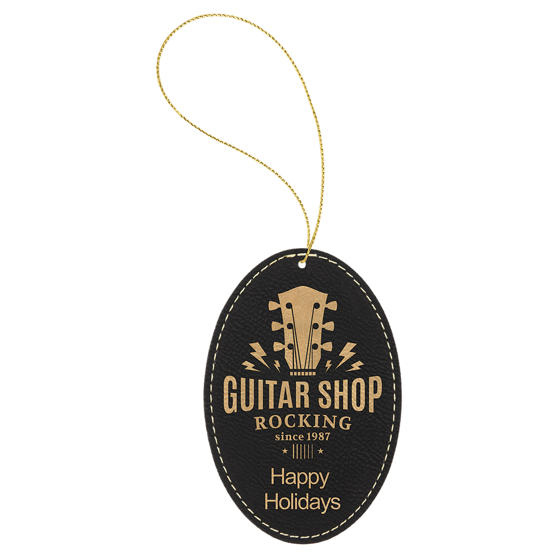 Light Brown Laserable Leatherette Oval Ornament w/Silver String 7