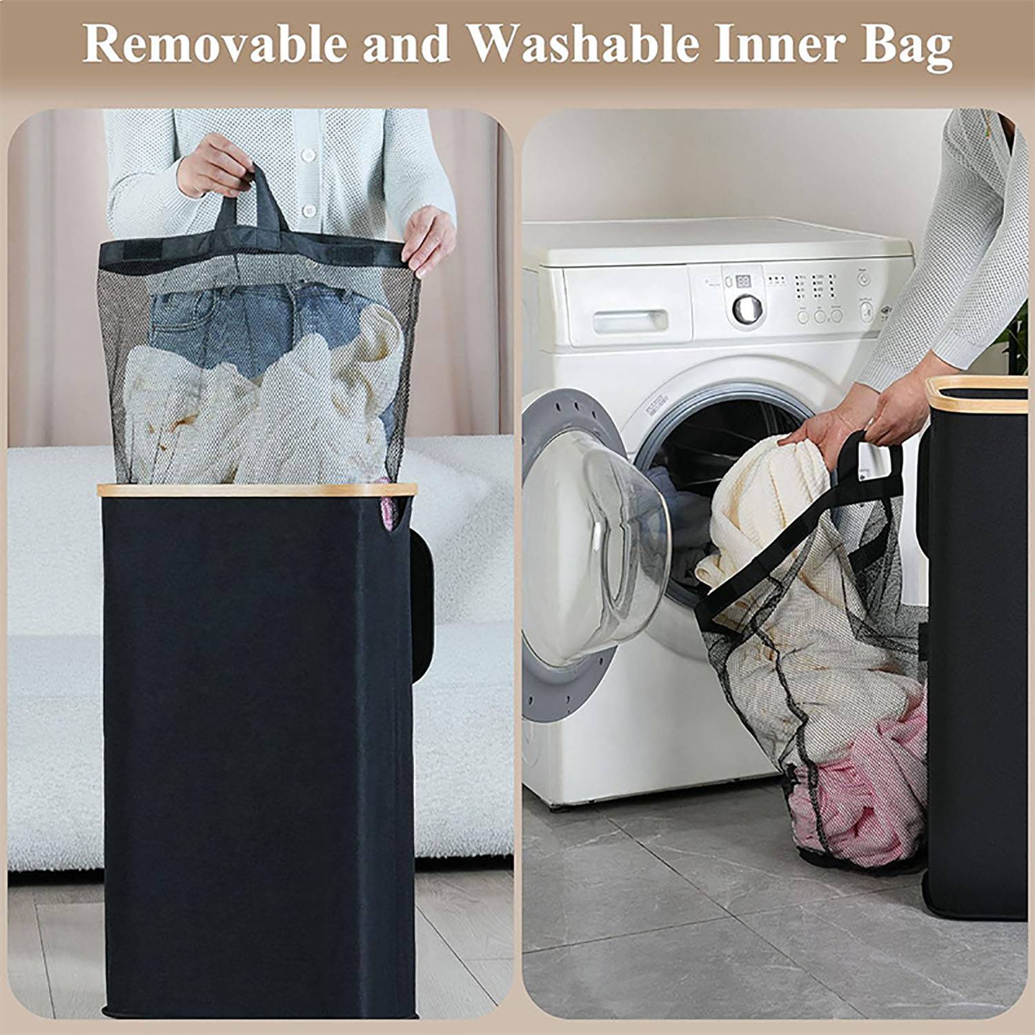 Dirty Laundry Basket with Removable Mesh Bag 9