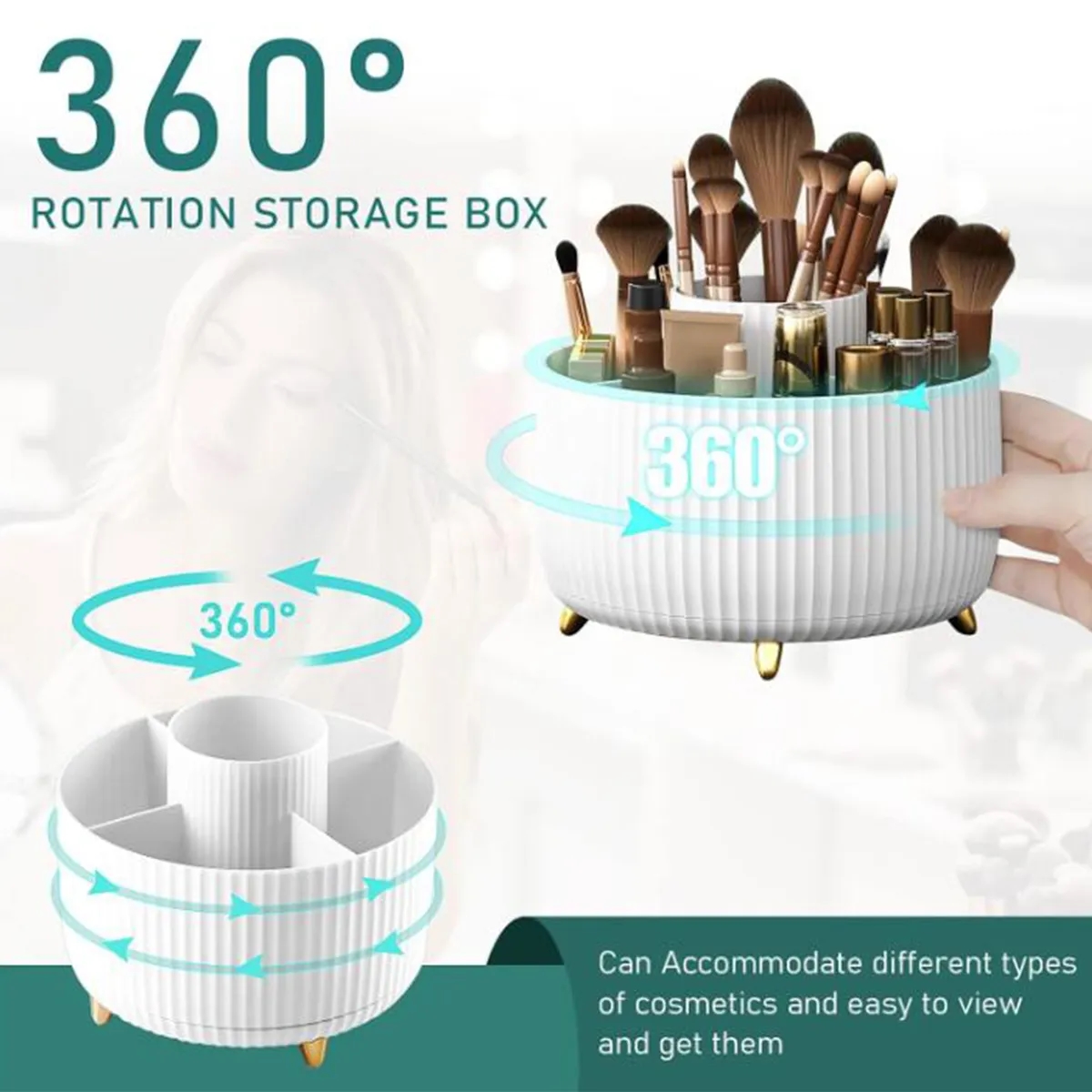 360 Rotating Makeup Brush Bathroom Vanity Desktop Organizer 3