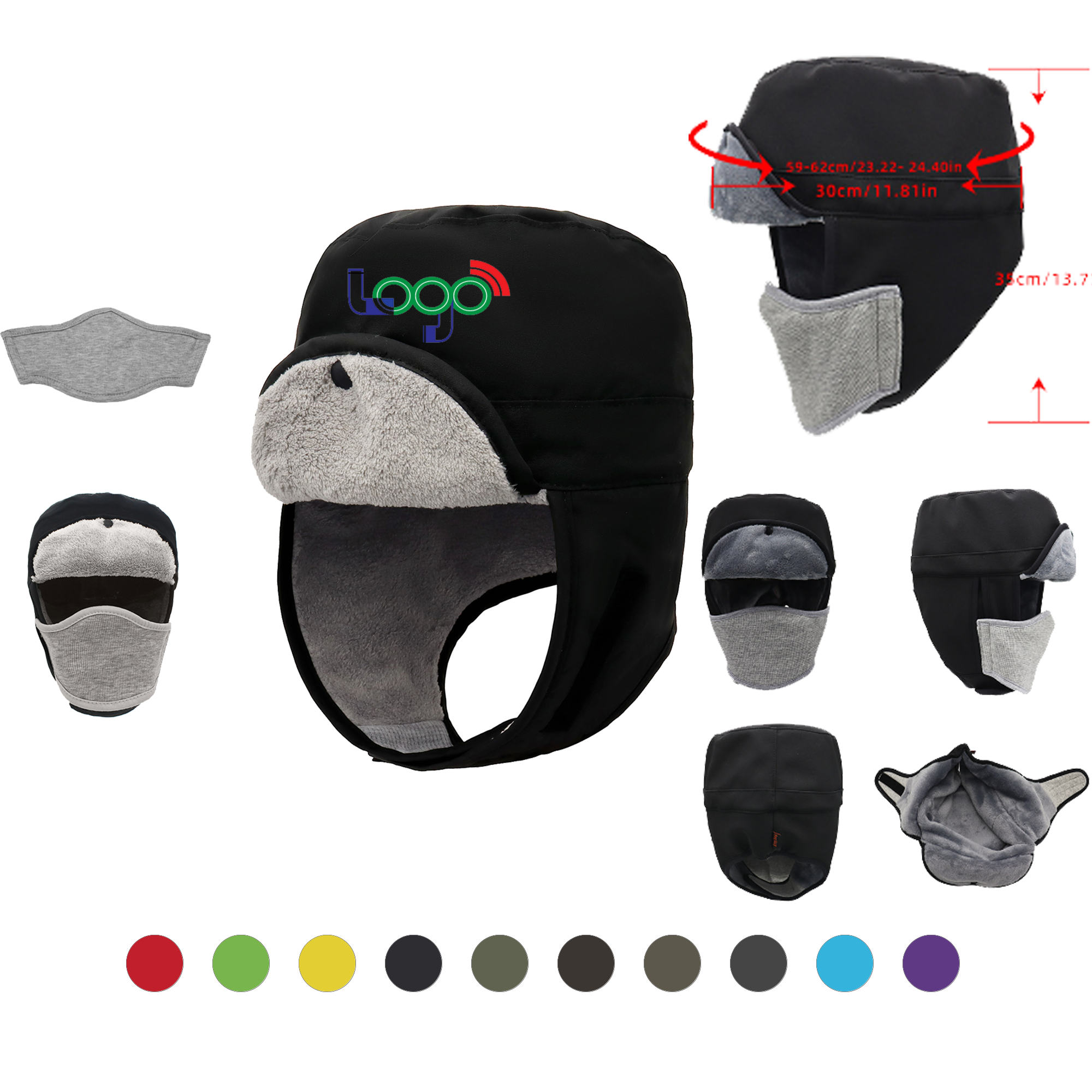 Winter Windproof Waterproof Thermal Hat with Detachable Face Cover 2