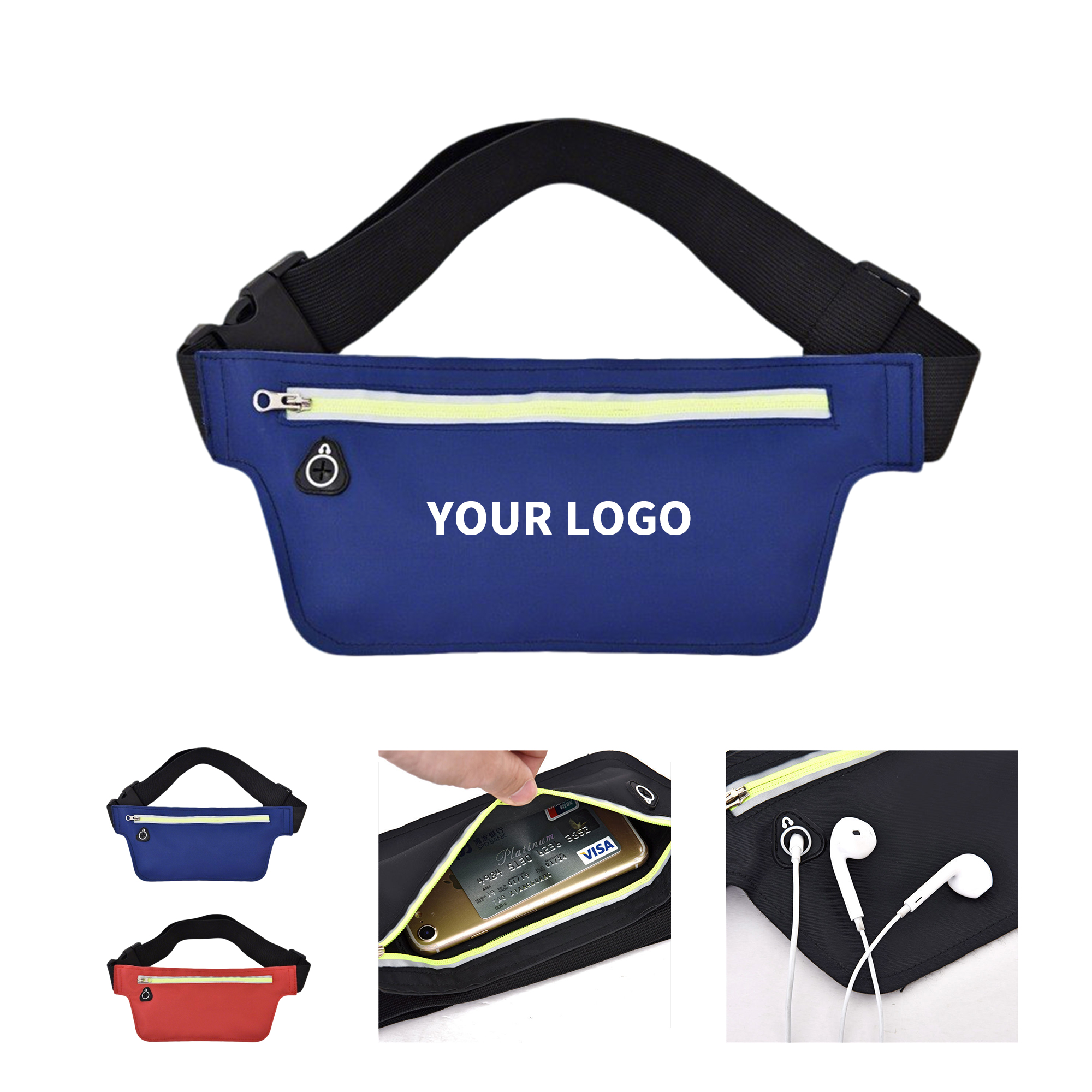 Water Resistant Waist Pack With Headphone Port 10.2" Length X 4" Height 4