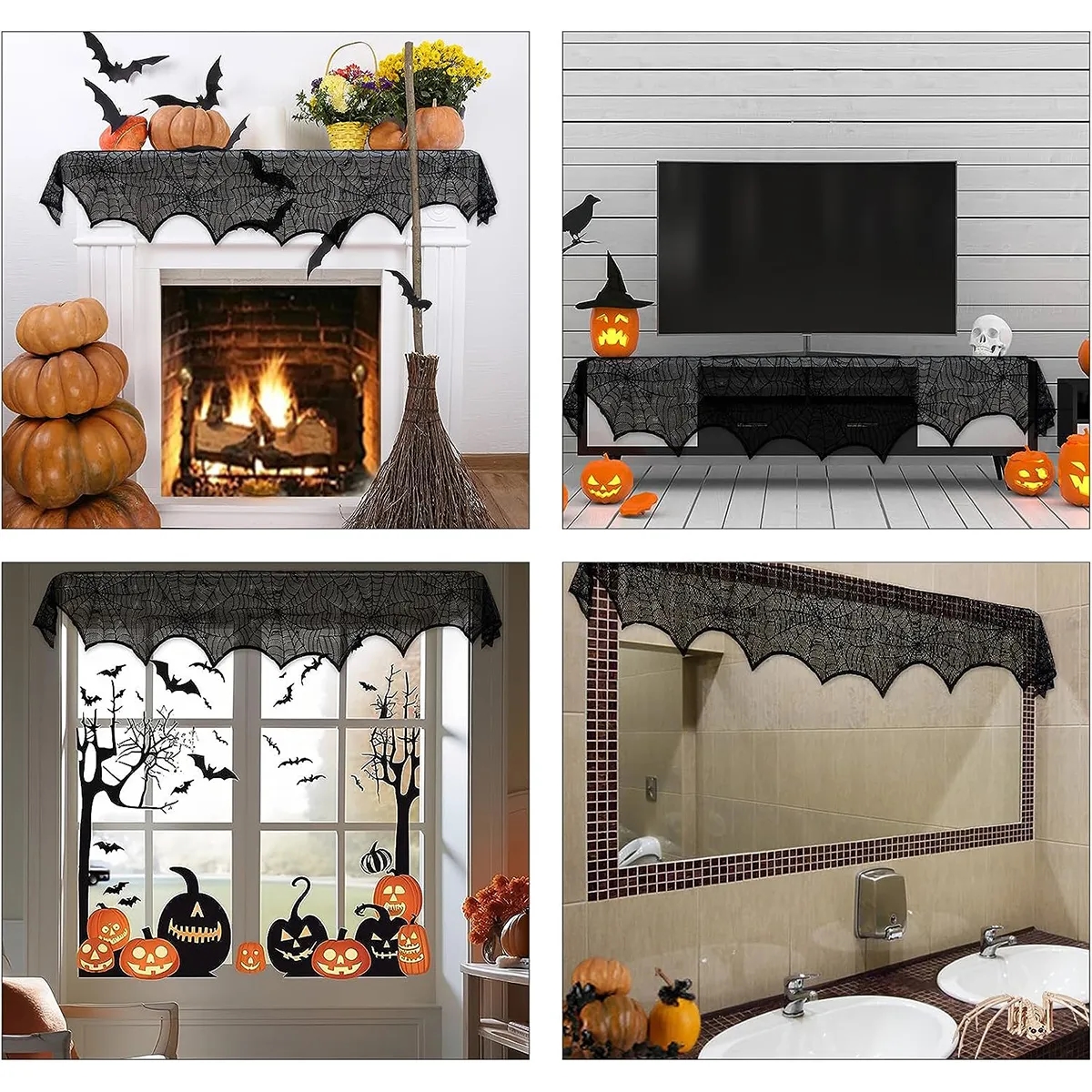 Halloween Decorations Lace Spiderweb Fireplace Mantle Cover 3