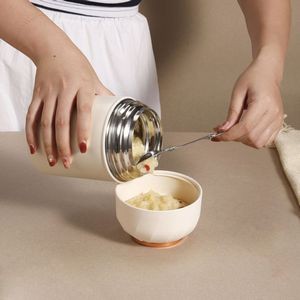 850ml Stainless Steel Food Cup With Double Wall Insulation Foldable Spoon 5