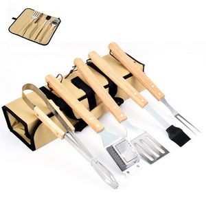 5 Pcs Bamboo Bbq Tools Set With Bag 3