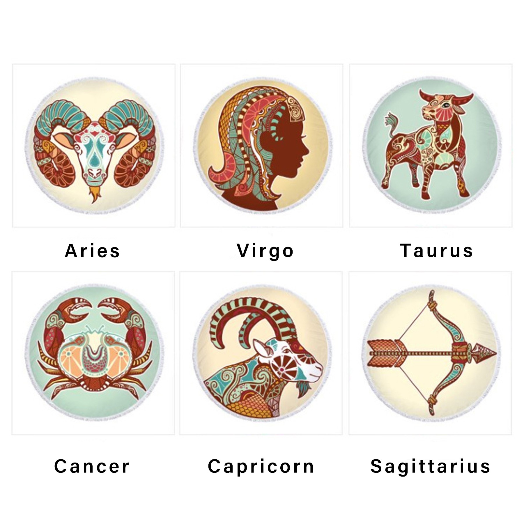 The Zodiac Printing Round Beach Towel With Tassels 3