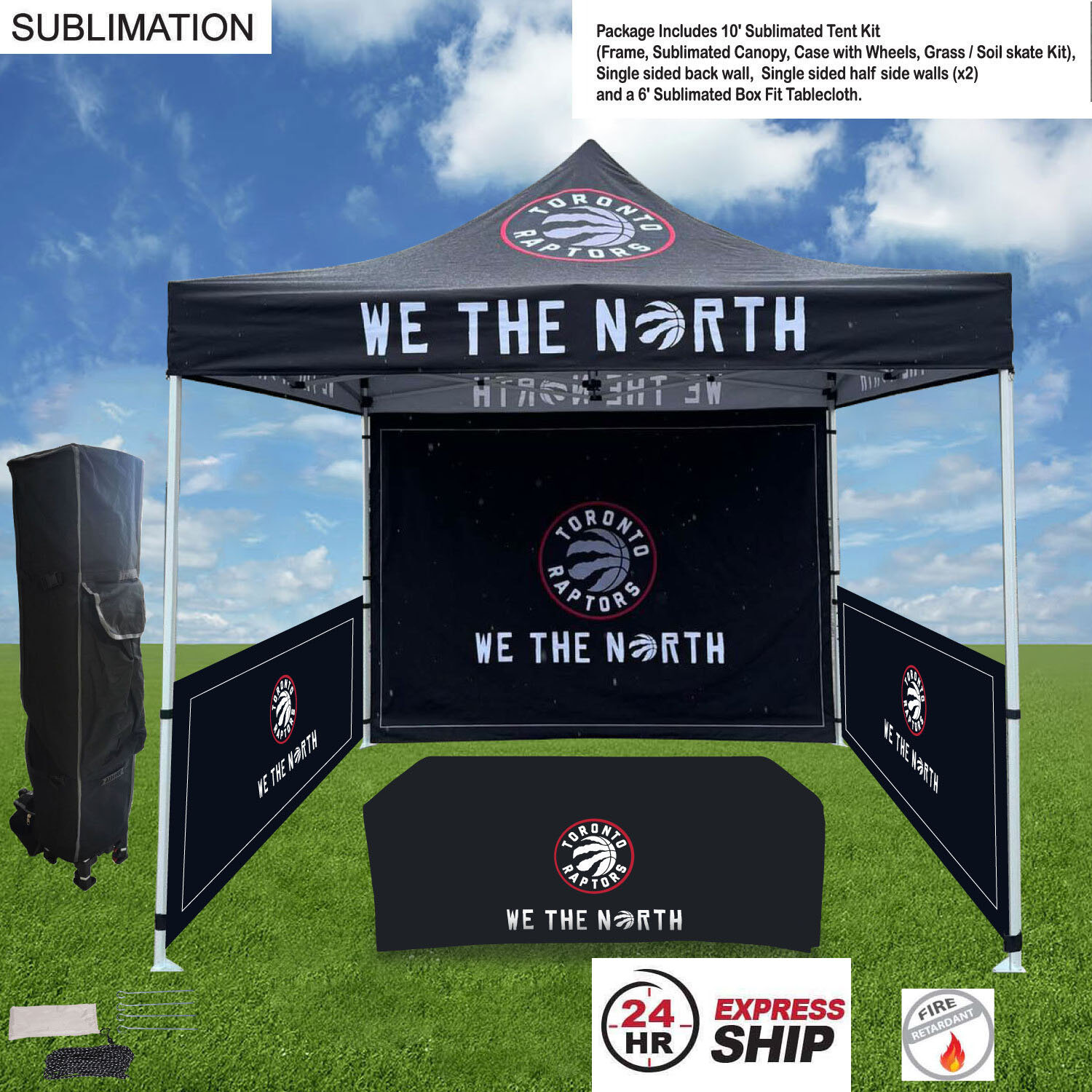 24Hr Express Ship-Supreme Event Package, 10' Tent, Backwall, 2 Half sidewalls, 6' Box Fit Tablecloth 14